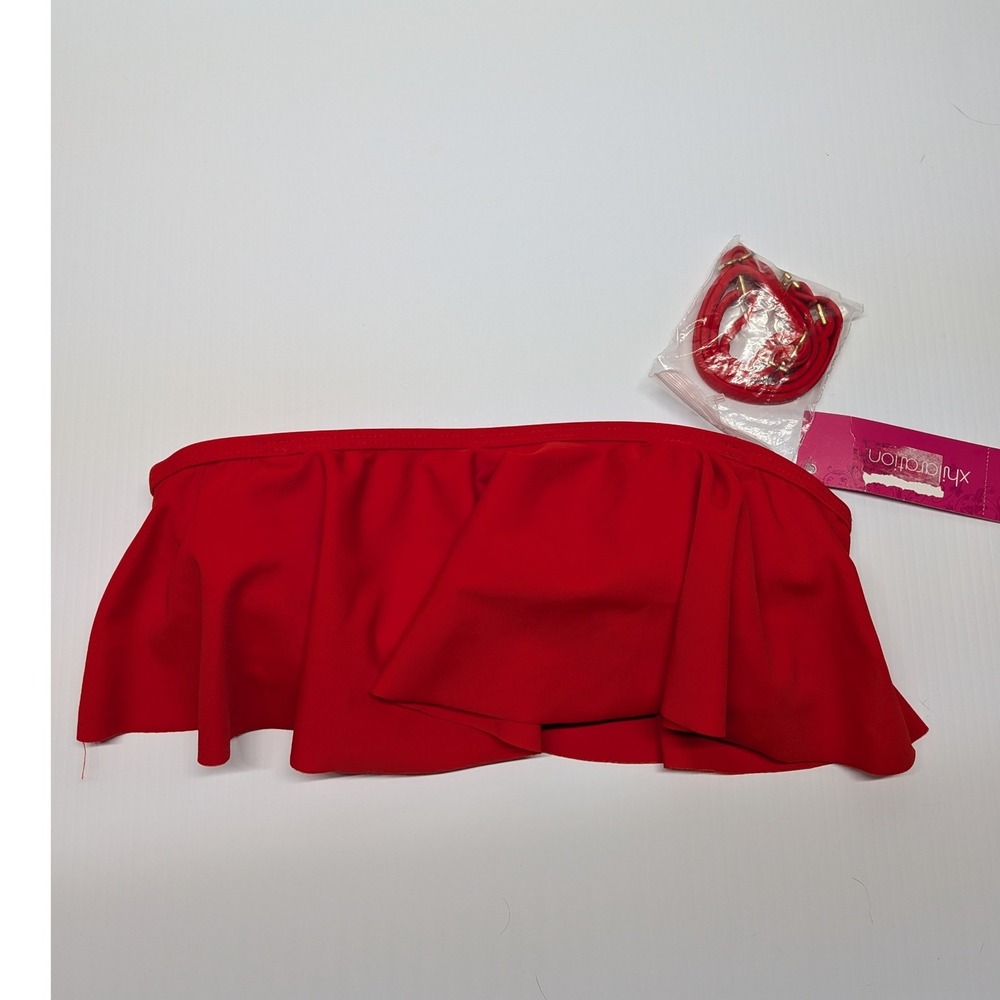 Xhilaration Red Ruffle Bandeau Bikini Top with Detachable Strap Womens XS NWT